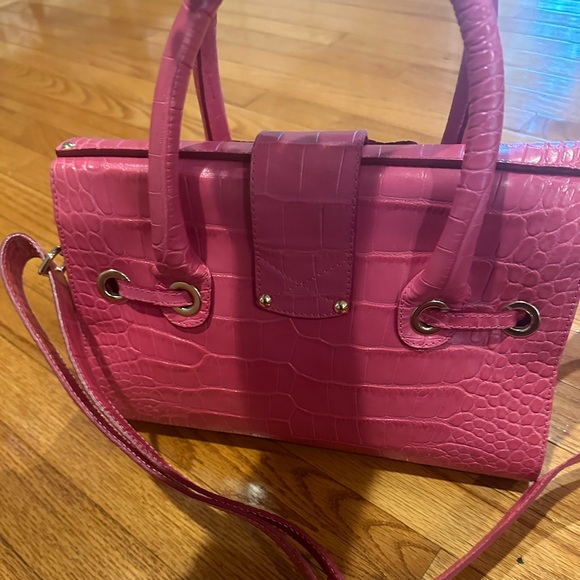 Lightly used Calfskin Crocodile Embossed Medium Rosalie Satchel Fuchsia - Picture 8 of 15